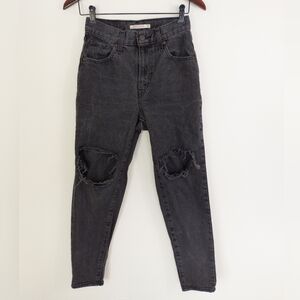 Levi's High Waisted Mom Jeans Black Destructed Ripped Knee Tapered 26